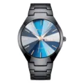 Orologio al quarzo in acciaio nero con elegante quadrante blu e visualizzazione data. - Quadrante Blu Cinturino Nero Uomo