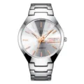 Orologio al quarzo in acciaio inossidabile con quadrante argento ed dettagli oro rosa chic. - Quadrante Bianco Cinturino Argentato Uomo