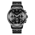 Black stainless steel strap men business watch waterproof multi-function quartz calendar - Black Dial Silver Hands Black Strap
