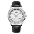 Orologio da polso al quarzo YASHOUN da uomo, quadrante argento con lunetta gioiello e pelle. - Quadrante Bianco Uomo