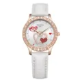 WLISTH Damen Quarzuhr elegante weiße Lederarmband Roségold Kristall Lünette Luxus Uhr - 517 Goldgehäuse Weißes Armband