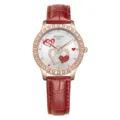 Elegante Damen-Quarzuhr mit rotem Lederarmband und glänzender Strasslünette für den täglichen Look. - 517 Goldgehäuse Rotes Armband