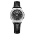 Elegante orologio al quarzo con cinturino in pelle nera, lunetta e quadrante in cristallo. - Quadrante Nero Donna
