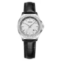 Orologio al quarzo da donna con cassa argentata, lunetta in cristalli e cinturino in pelle. - Quadrante Bianco Donna