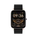 Reloj inteligente cuadrado con caja de oro rosa y correa de silicona negra, vista frontal. - Caja de Oro Rosa Correa Negra