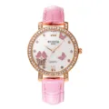 Damen Quarzuhr mit rosa Lederarmband Glanzstein Lunette und schickem Schmetterling Zifferblatt. - 608 Rosa Schmetterling Rosa Armband