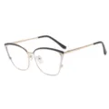 Trendy dames metalen blauwlichtfilter kattenoog brilmontuur, tweekleurige hoofdproductweergave. - Goud & Zwart-Wit