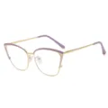 Vrouwen metaal kattenoog anti blauw licht bril montuur trendy stijlvolle optische bril - Goud & Paars-Beige