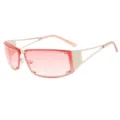 Y2K fashion hollow metal sunglasses with pink gradient lenses for trendy street style. - Silver Frame Gradient Pink Lens