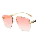 Heren luxe rimless zonnebril met roze gradient lens en gouden metalen frame stijlvol - Gouden Frame Verloop Roze Lenzen