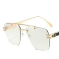 Men rimless luxury sunglasses gold metal frame square clear lenses driving fashion shades - Gold Frame Light Mercury Tea Lens