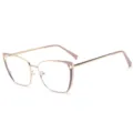 Modieuze holle metalen blauwlichtfilter brilmontuur voor dames, stijlvol cat-eye. - Goud-Paars Roze