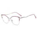 Women fashionable anti blue light glasses with stylish pink metal cat eye frame for daily wear. - Gold-Coffee Pink