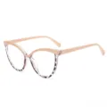 Stylish TR90 anti-blue light cat-eye glasses for women, chic two-tone large frame clear lens. - Pink Top Spotted Flower Bottom