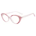 Stijlvolle roze kattenoog blauwlichtwerende bril met een prachtig geometrisch mozaïek montuur. - Transparant Roze Rood