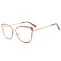 Women metal blue light blocking glasses stylish cat eye optical frames red gold eyewear - Anti blue light / Gold-Red