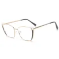 Chique metalen blauwlichtfilter bril voor dames, stijlvol cat-eye montuur hoofdaanzicht. - Goud-Wit Zwart