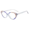 Stylish anti-blue light TR90 mosaic cat-eye glasses frame for women, clear optical eyewear. - Transparent Blue Orange Blue