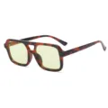 Vintage oversized double bridge tortoise shell sunglasses with light yellow lenses for daily wear. - Tortoise Frame Light Green Lens