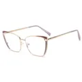 Women's cat-eye metal blue light blocking glasses with stylish frames for daily wear. - Gold-Purple Red