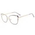 Fashion metal cat-eye anti-blue light glasses frame for women, stylish optical eyewear. - Anti blue light / Gold-Purple