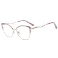 Women anti-blue light glasses metal frame fashionable cat eye optical eyewear clear lens - Gold-Purple Pink