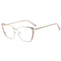 Chic metal anti-blue light glasses for women, stylish cat eye optical frames for daily wear. - Gold-Grey Pink