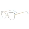 Stylish metal frame blue light blocking glasses for women, chic cat eye optical frame. - Anti blue light / Gold-Blue