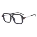 Retro punk double bridge fashion glasses with bold thick frame and stylish wooden accent details. - Black/White Frame Clear Lens