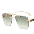 Luxe rimless zonnebril voor heren, gegradueerde groene lenzen met gouden metalen montuur en veren. - Gouden Frame Gradiënt Groene Lenzen