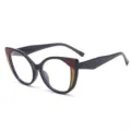 Fashionable TR90 anti-blue light glasses for women, chic butterfly frame with stylish color block. - Black Frame with Red and Yellow