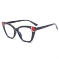Zwarte cat eye blauwlicht filter bril met rode witte accenten, modieus TR montuur. - Glanzend Zwart met Rood