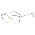 Trendy cat eye metal eyeglasses frame stylish two tone anti blue light optical glasses for women - Gold & Gray-Blue