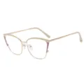 Stylish metal cat-eye anti-blue light glasses frame for women in chic two-tone color. - Gold & Beige-Purple