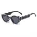 Trendy retro ovale cat-eye zonnebril, stijlvolle zwarte zonnebril met witte rand voor streetwear. - Zwart Montuur Grijs Glas (Witte Lijn)