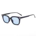 Fashion square sunglasses for men and women, vintage black frame with light blue lenses. - Black Frame Blue Lens