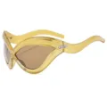 Futuristische golvende zonnebril Y2K trend hip-hop eigenzinnige kattenoog bril mode stijlen - Amber Gele Frame Bruine Lens