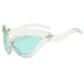 Futuristische Y2K zonnebril met golvend transparant montuur, trendy cat-eye bril. - Transparant Groen Montuur Groene Glazen