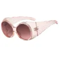 Occhiali da sole rosa oversize alla moda con protezioni laterali costolate, protezione UV chic. - UV400 protezione dai raggi UV / Montatura rosa trasparente con lenti sfumate da grigio a rosa