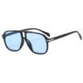 Men stylish double bridge sunglasses featuring black thick frame and light blue sun lenses. - Black Frame Blue Lens