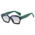 Trendy polygonal irregular sunglasses with gradient lenses for men and women street style. - Blue Frame Green Temples Green-Yellow Gradient Lenses