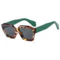 Stylish irregular polygon sunglasses with tortoiseshell front frame and green temples for daily wear. - Transparent Floral Frame Black Gray Lens