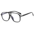 Oversized double bridge black frame glasses, stylish fashion eyewear for daily wear. - Black Frame Clear Lens