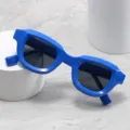 Dikke geometrische blauwe zonnebril voor dames en heren modieuze runway zonnebril. - Blauw Frame Grijze Lens