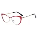 Fashion cat eye metal blue light blocking glasses for women, chic red and gold optical frame. - Gold and Red Frame