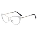 Cat-eye metal blue light blocking glasses in white and gold with black temple tips. - Gold and White Frame