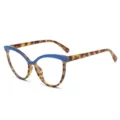 Modieuze TR90 blauwlichtfilter bril voor dames, trendy cat-eye montuur met kleurblok-design. - Blauw en Luipaardprint Contrast