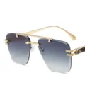 Men rimless gradient sunglasses luxury gold metal double bridge fashion eyewear stylish shades - Gold Frame Gradient Gray Lens
