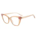 Chique bruine cat eye blauwlicht filter bril met roze accenten en licht TR montuur. - Champagne Frame