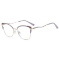 Stijlvolle dames kattenoog blauwlichtfilter bril, paars en gouden metalen montuur. - Goud-Rood Paars